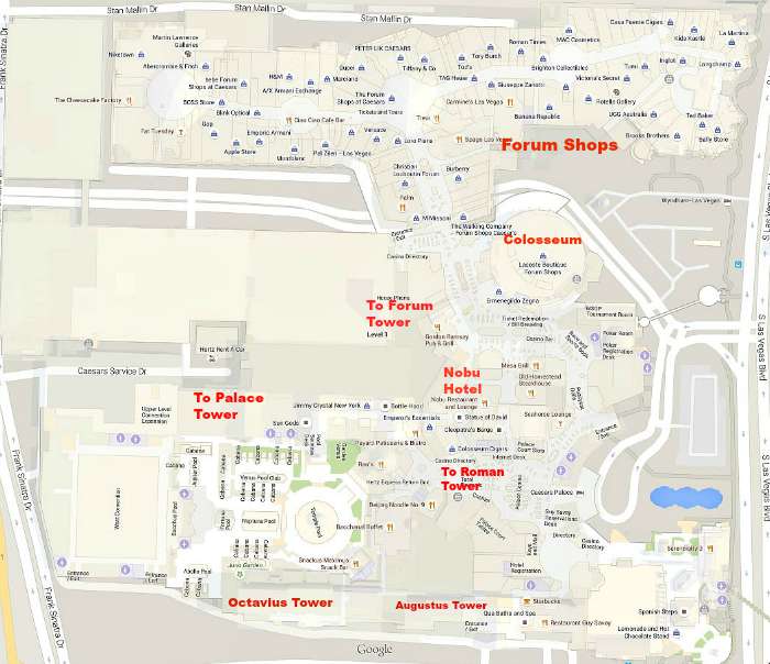 Caesars Palace Property Map & Floor Plans - Las Vegas